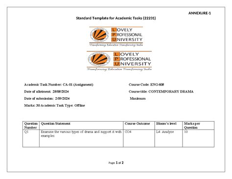 ENG608 C.A 1 - First Continuous Assessment - ANNEXURE- Standard ...