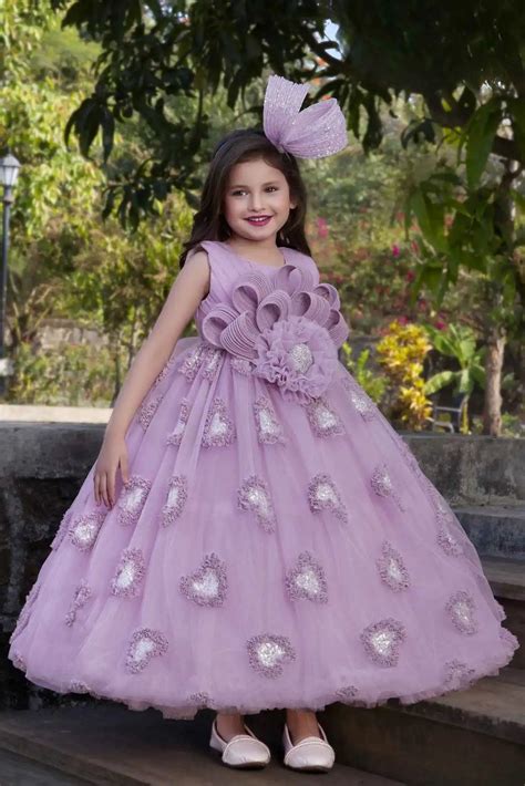 Lavender Floral Embellished Party Wear Gown With Sequin Detailing For ...