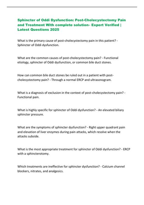 Sphincter of Oddi Dysfunction: Post-Cholecystectomy Pain and Treatment With complete solution ...