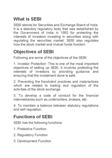 2-What is SEBI - Summary Btech Cse - What is SEBI SEBI stands for ...