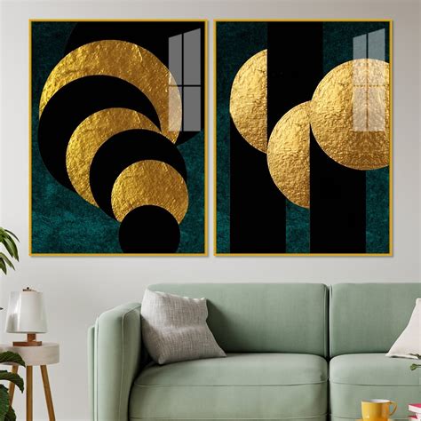 Golden Geometric Circles Shapes Art Acrylic Floating Wall Painting Set ...