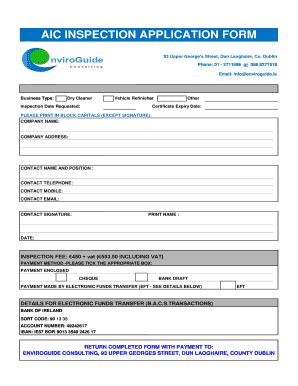 Fillable Online enviroguide AIC INSPECTION APPLICATION FORM ...