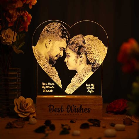 Customized Photo Engraved Heart Shape Night Lamp Gift – Picloon