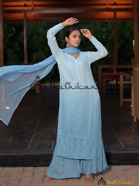 Ruhani Viscose Chikankari Straight Kurta Set with Dupatta - Blue