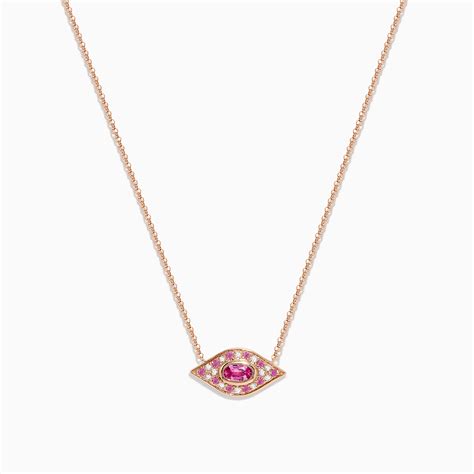 Effy 14K Rose Gold Pink Sapphire and Diamond Evil Eye Necklace ...