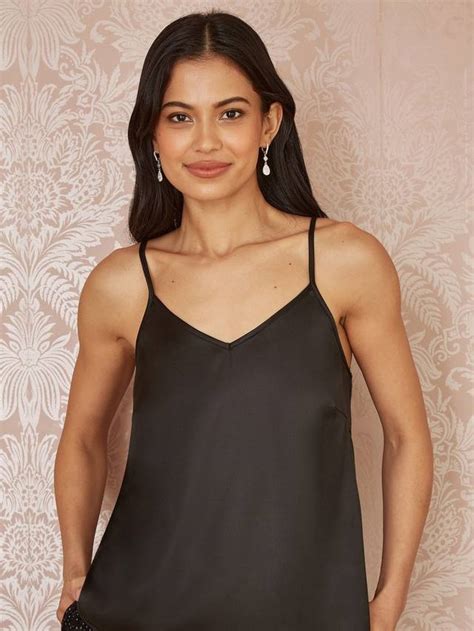 Yumi Satin Cami Top, Black