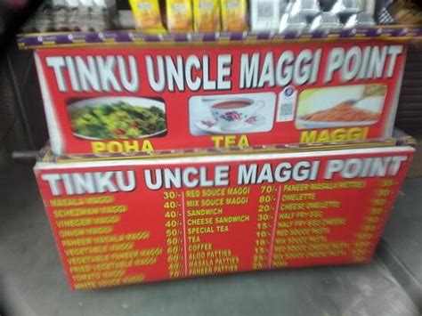 Menu at Tinku uncle Maggi point, Delhi