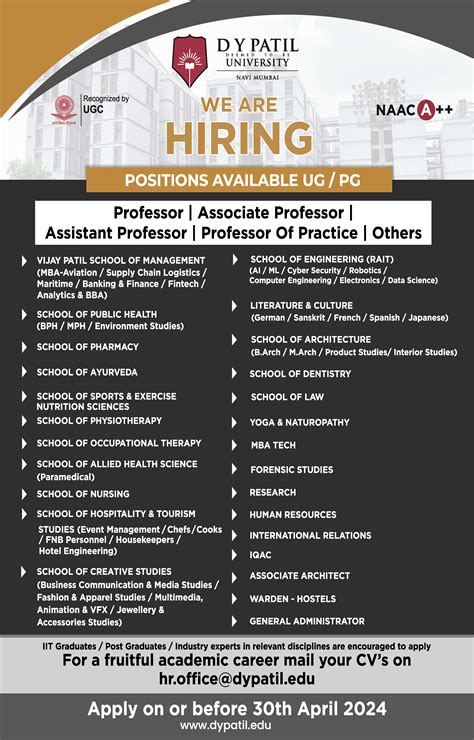 Professor Of Practice job vacancy at D.Y. Patil Deemed To Be University