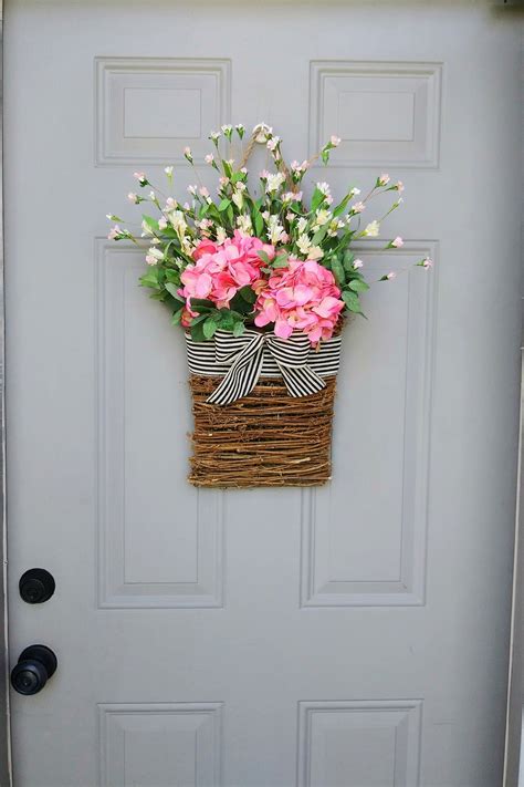 Basket Wreath for Front Door Pink Hydrangea Flower Basket - Etsy | Diy ...