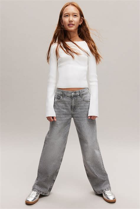 Loose Fit Wide Leg Cargo Jeans - Denim grey - Kids | H&M IN