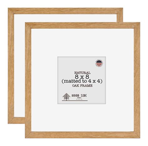 Oak Wood Picture Frames 8x8 with mat 4x4 - Set of 2 - Natural Solid ...