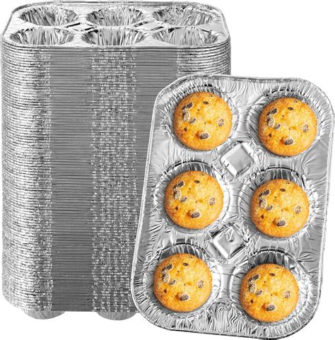 Amazon.com: Zhehao 100 Pack Aluminum Foil Muffin Pans 6 Cup Cupcake ...