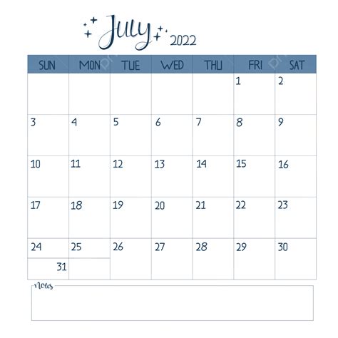 Cute July 2022 Calendar Printable