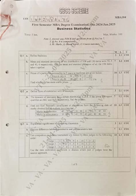 MBA104 Business Statistics - First Semester Exam Questions and ...