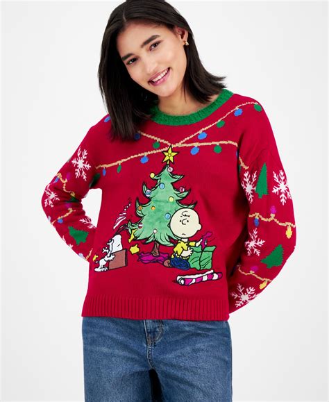 Hooked Up By Iot Juniors' Snoopy And Charlie Brown Christmas Sweater In ...