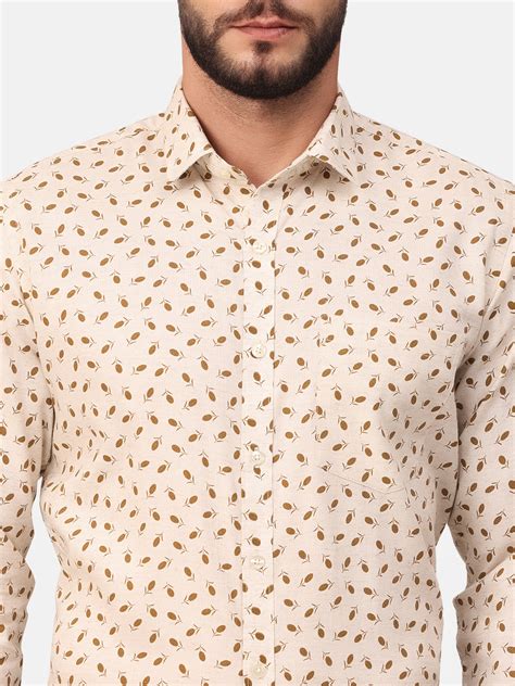 Copperline Men Beige Printed Formal Shirt - Crosscreek