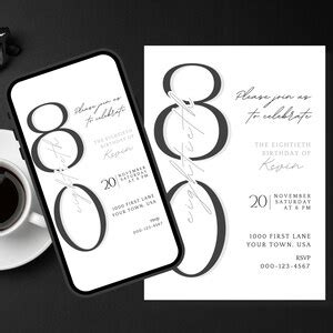 Buy Editable 80th Birthday Party Invitation Template Man's Mobile ...