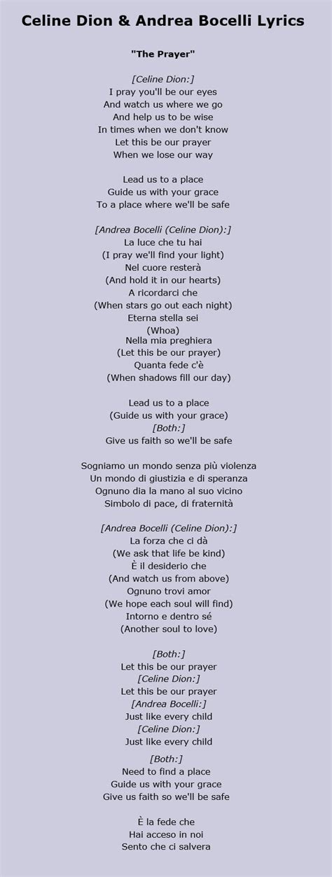 Celine Dion A Prayer Lyrics