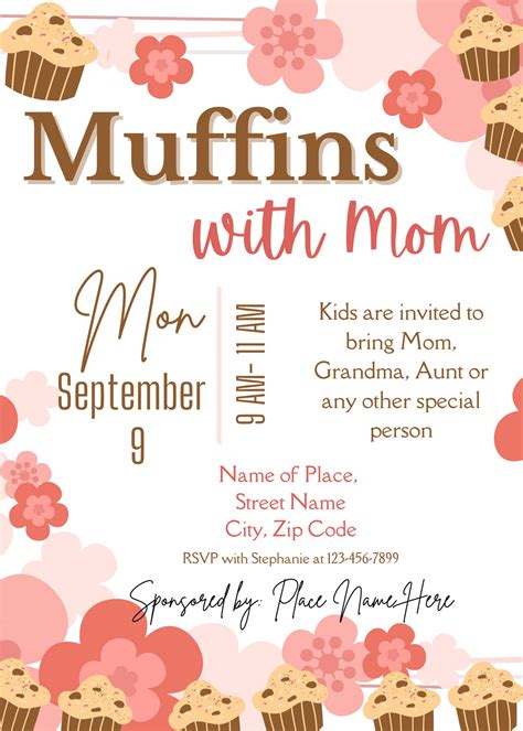 Muffins With Mom Invitation Template | Mother's Day Invitation | Mother ...