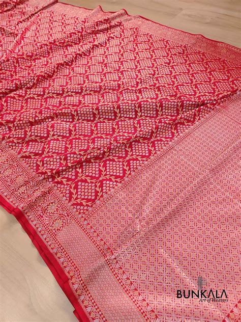 Shop Red Jangla Banarasi Silk Saree – BUNKALA