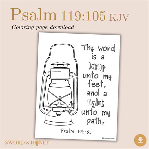 Psalm 119:105 KJV Coloring Page Digital Download – Sword and Honey