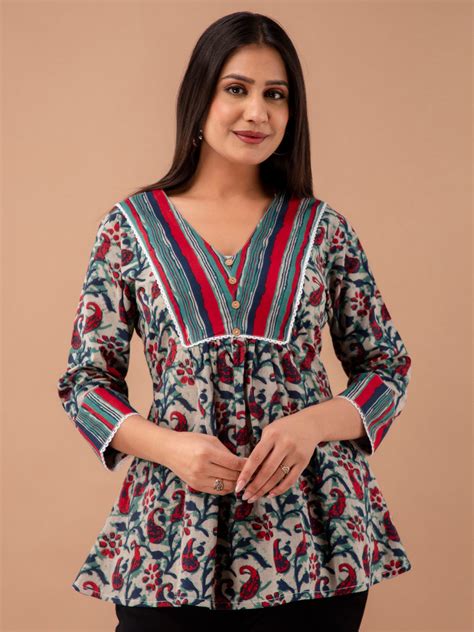 Floral Print Empire A-Line Kurti FRKT6148 – feranoid