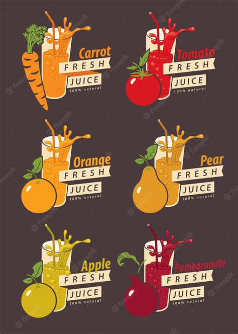 Premium Vector | Set of labels with fruits and glasses with juice