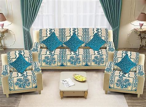 Buy Dazzling Decor Velvet Sofa Cover with Arm Cover and Cushion Covers ...
