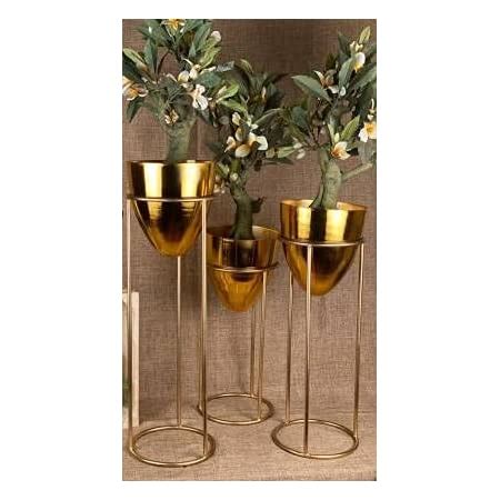 HomeShastra® Allura Gold Hammered Metal Floor Planters with Stands | 21 ...