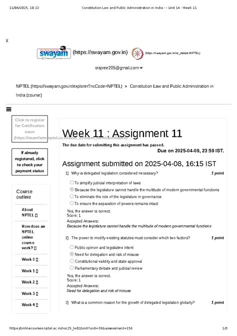 Constitution law and public administration in India: Week 11 assignment ...