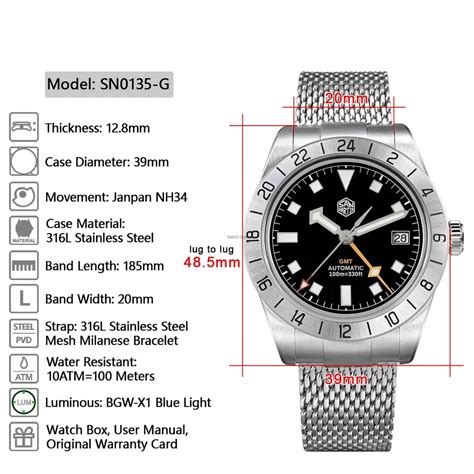 San Martin New 39mm GMT Watch Luxury NH34 SN0135 - White – DREAM WATCHES