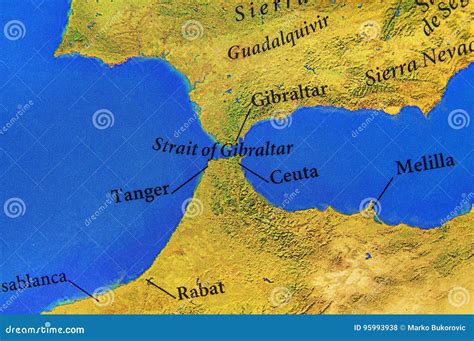 Geographic Map of European Strait of Gibraltar Stock Photo - Image of ...