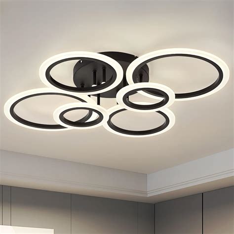 Vikaey Modern LED Flush Mount Ceiling Light, 6 Rings LED Black Close to ...