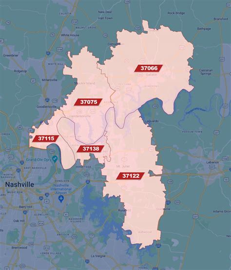 Hendersonville, TN and Surrounding Areas Zip Code Map