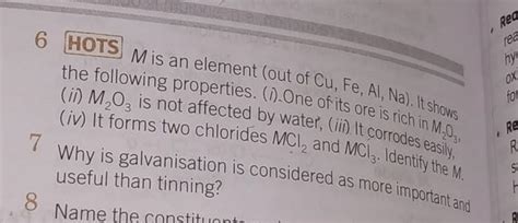 M is an element (out of Cu, Fe, Al, Na). It showsthe following ...