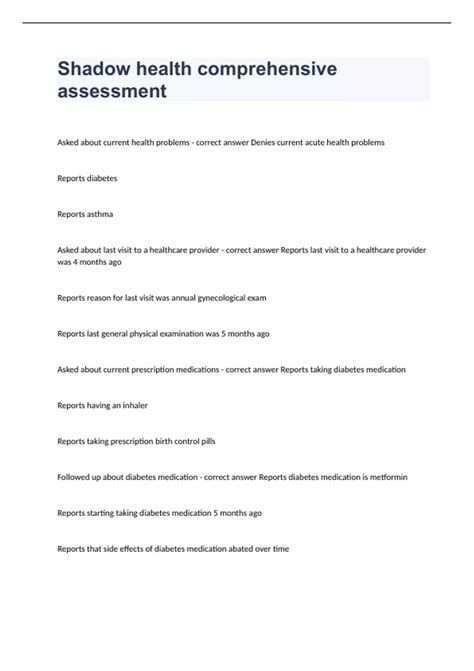 Shadow Health Comprehensive Assessment Final Exam Prediction Questions ...