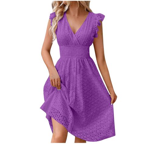 Summer Dresses for Women Party Outfit V Neck Ruffle Fly Sleeve Casual ...