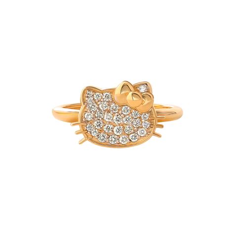 Hello Kitty 14K Yellow Gold Pavé Diamond Ring (Size 7 Only)