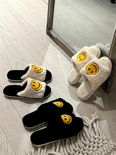 Smiley face slippers fluffy cushion slides cute womens etsy – Artofit