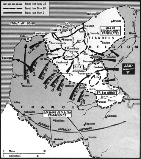 Map of the Retreat to Dunkirk, Battle of France, May 25-31, 1940