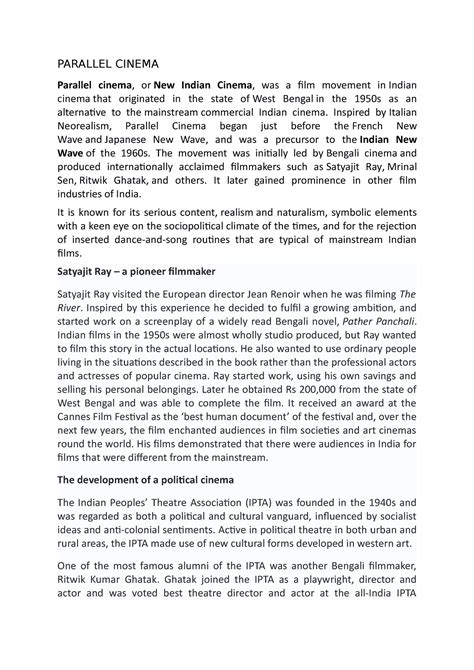 Parallel Cinema - PARALLEL CINEMA Parallel cinema, or New Indian Cinema ...
