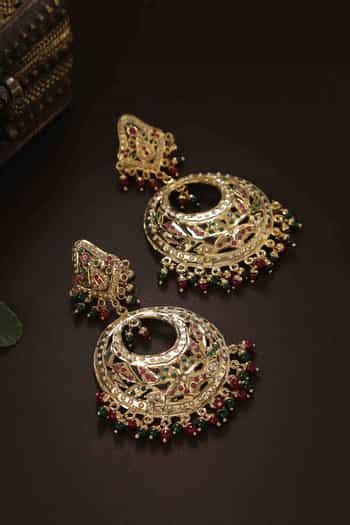 Buy Gold Plated Beads, Stones Studded Floral Chandbalis by ...