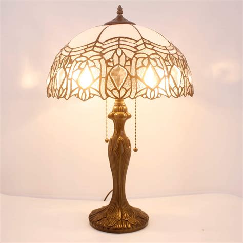 Buy WERFACTORY Tiffany Style Table Lamp White Stained Glass Crystal ...