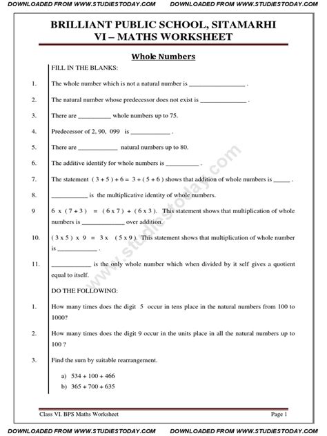 Image result for Class 6 Maths Chapter Wise Worksheets
