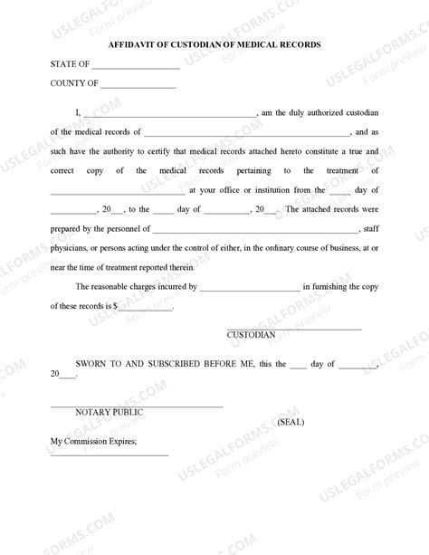 Certification Of Medical Records Template