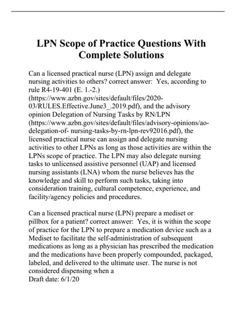 LPN Scope of Practice Questions With Complete Solutions. - Nursing LPN ...