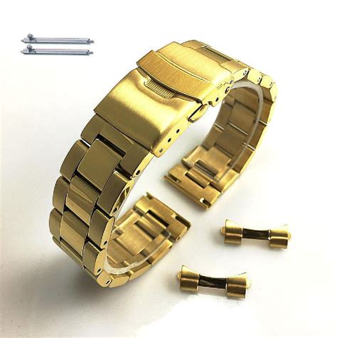 Steel & Leather Gold Replacement Watch Band For Seiko SRPE74 4R36-08E0 ...