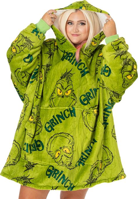 Buy The Grinch Oversized Blanket Hoodie Adults Festive Wearable Fleece ...