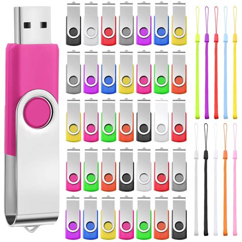 50 Pack USB Flash Drives Bulk with Lanyards USB 2.0 Thumb Drive Swivel ...