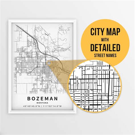 Printable Map of Bozeman, Montana, USA With Street Names - Instant ...